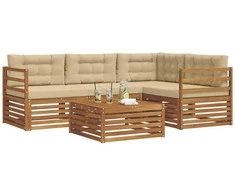 Lauko sofos komplektas su pagalve 5 pcs Natūralus ir bežinis