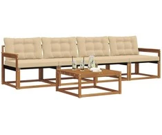 Lauko sofos komplektas su pagalve 5 pcs Natūralus ir bežinis
