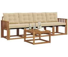 Lauko sofos komplektas su pagalve 5 pcs Natūralus ir bežinis