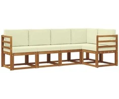 Sofa Lauko sofos komplektas su pagalve 5 pcs Natūralus ir grietinėlė