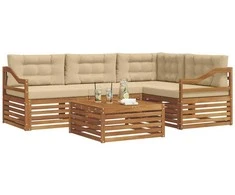 Lauko baldų komplektas Lauko sofos komplektas su pagalve 5 pcs Natūralus ir bežinis