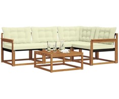 Lauko sofos komplektas su pagalve 5 pcs Natūralus ir grietinėlė