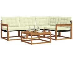 Lauko sofos komplektas su pagalve 5 pcs Natūralus ir grietinėlė