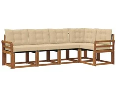 Lauko sofos komplektas su pagalve 5 pcs Natūralus ir bežinis