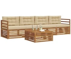 Lauko sofos komplektas su pagalve 5 pcs Natūralus ir bežinis