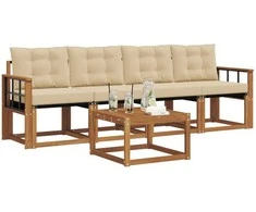 Lauko sofos komplektas su pagalve 5 pcs Natūralus ir bežinis