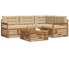 Lauko sofos komplektas su pagalve 5 pcs Natūralus ir bežinis