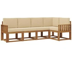 Sofa Lauko sofos komplektas su pagalve 5 pcs Natūralus ir bežinis