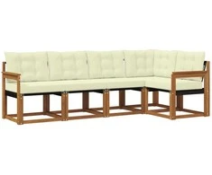 Lauko sofos komplektas su pagalve 5 pcs Natūralus ir grietinėlė
