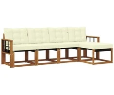 Lauko sofos komplektas su pagalve 5 pcs Natūralus ir grietinėlė