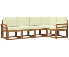 Sofa Lauko sofos komplektas su pagalve 5 pcs Natūralus ir grietinėlė