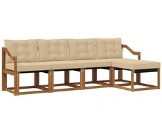 Lauko sofos komplektas su pagalve 5 pcs Natūralus ir bežinis