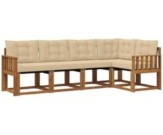 Lauko sofos komplektas su pagalve 5 pcs Natūralus ir bežinis