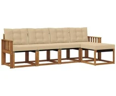 Lauko sofos komplektas su pagalve 5 pcs Natūralus ir bežinis