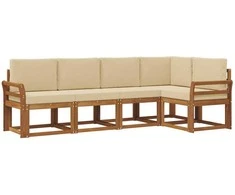 Sofa Lauko sofos komplektas su pagalve 5 pcs Natūralus ir bežinis