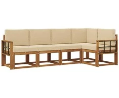 Lauko sofos komplektas su pagalve 5 pcs Natūralus ir bežinis