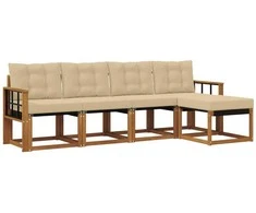 Lauko sofos komplektas su pagalve 5 pcs Natūralus ir bežinis
