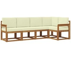 Sofa Lauko sofos komplektas su pagalve 5 pcs Natūralus ir grietinėlė