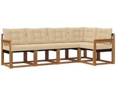 Lauko sofos komplektas su pagalve 5 pcs Natūralus ir bežinis