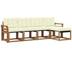 Lauko sofos komplektas su pagalve 5 pcs Natūralus ir grietinėlė