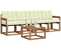 Lauko sofos komplektas su pagalve 5 pcs Natūralus ir grietinėlė