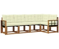 Lauko sofos komplektas su pagalve 5 pcs Natūralus ir grietinėlė