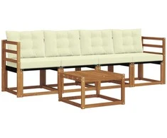 Lauko sofos komplektas su pagalve 5 pcs Natūralus ir grietinėlė