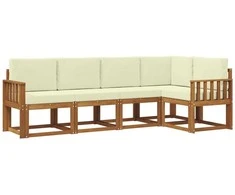 Lauko sofos komplektas su pagalve 5 pcs Natūralus ir grietinėlė