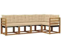 Lauko sofos komplektas su pagalve 5 pcs Natūralus ir bežinis