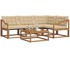 Lauko sofos komplektas su pagalve 5 pcs Natūralus ir bežinis