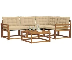 Lauko sofos komplektas su pagalve 5 pcs Natūralus ir bežinis