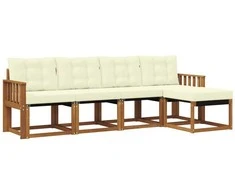 Lauko sofos komplektas su pagalve 5 pcs Natūralus ir grietinėlė