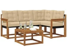 Lauko sofos komplektas su pagalve 5 pcs Natūralus ir bežinis