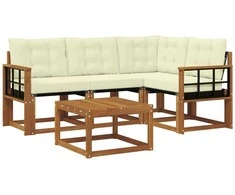 Lauko sofos komplektas su pagalve 5 pcs Natūralus ir grietinėlė
