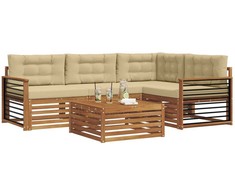 Lauko sofos komplektas su pagalve 5 pcs Natūralus ir bežinis