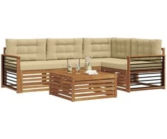 Lauko sofos komplektas su pagalve 5 pcs Natūralus ir bežinis