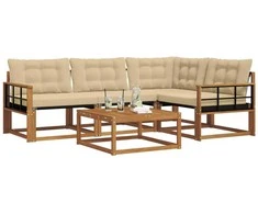 Lauko sofos komplektas su pagalve 5 pcs Natūralus ir bežinis