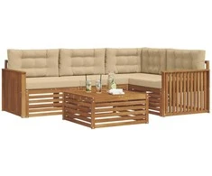 Lauko sofos komplektas su pagalve 5 pcs Natūralus ir bežinis