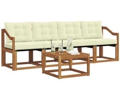 Lauko sofos komplektas su pagalve 5 pcs Natūralus ir grietinėlė