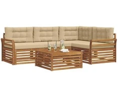 Lauko sofos komplektas su pagalve 5 pcs Natūralus ir bežinis
