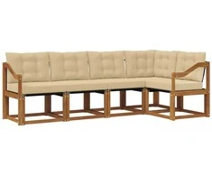 Lauko sofos komplektas su pagalve 5 pcs Natūralus ir bežinis