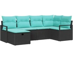 Sofos komplektas su pagalve 6 pcs Juoda ir turkio poliratanas