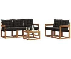 Lauko sofos komplektas su pagalve 6 pcs Natūrali ir juoda
