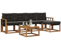 Lauko sofos komplektas su pagalve 6 pcs Natūrali ir juoda
