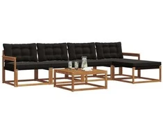 Lauko sofos komplektas su pagalve 6 pcs Natūrali ir juoda