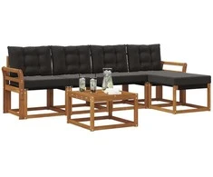 Lauko sofos komplektas su pagalve 6 pcs Natūrali ir juoda