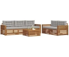 Lauko sofos komplektas 6 pcs Natūrali ir šviesiai pilka