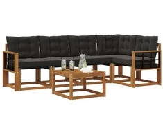 Lauko sofos komplektas su pagalve 6 pcs Natūrali ir juoda