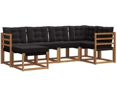 Lauko sofos komplektas su pagalve 6 pcs Natūrali ir juoda