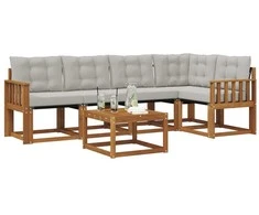 Lauko sofos komplektas 6 pcs Natūrali ir šviesiai pilka